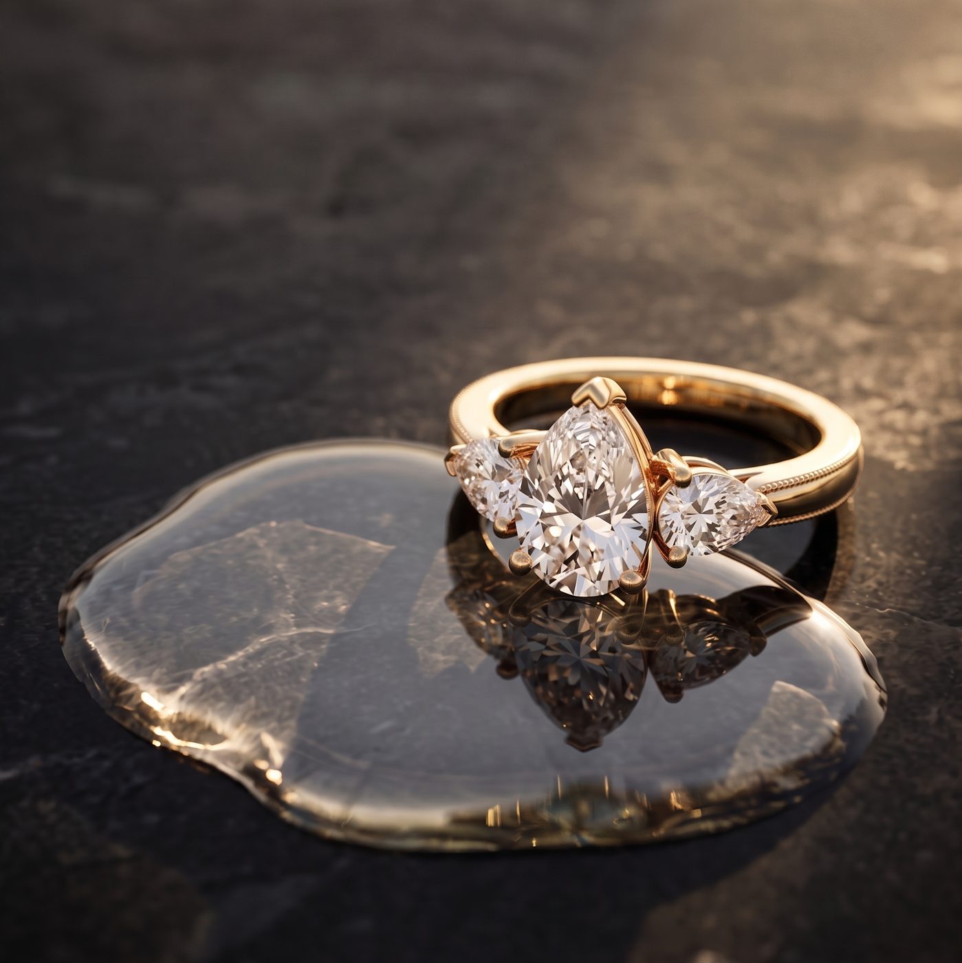 1.4 carat pear lab grown diamond ring