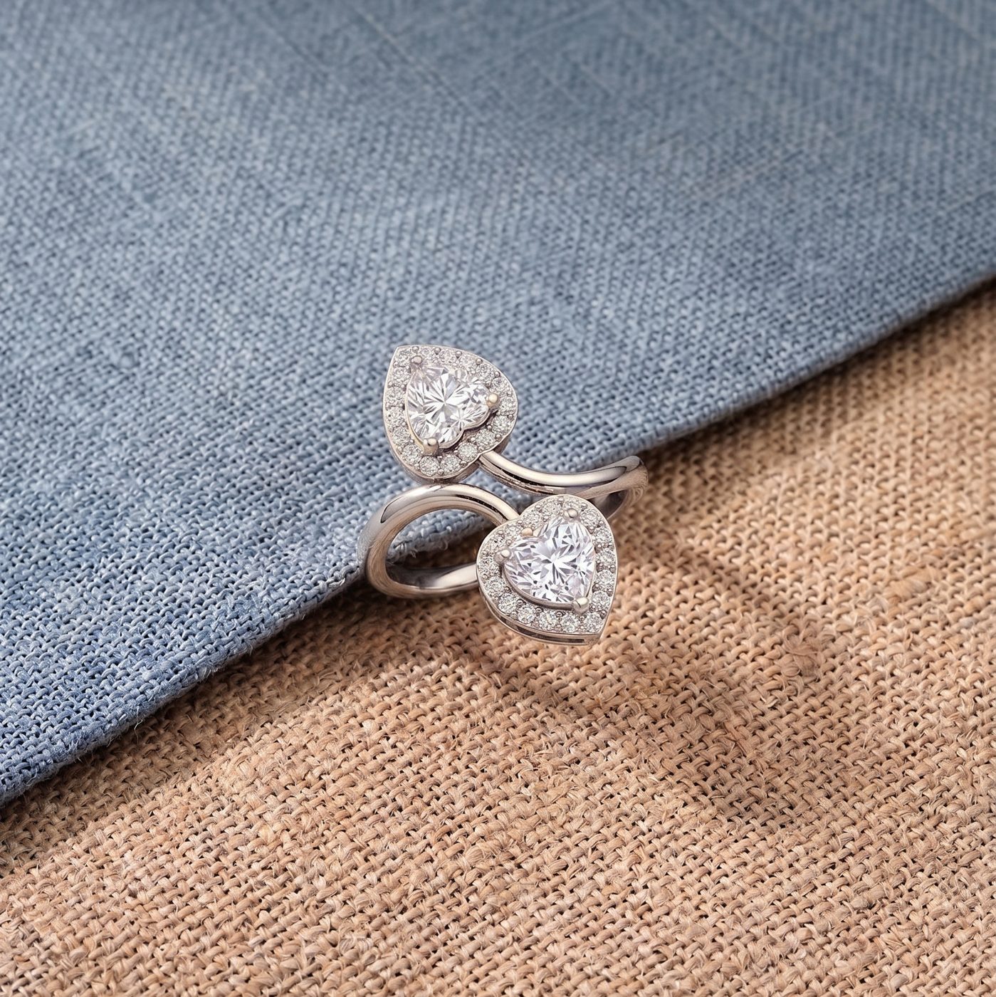 Heart and round lab grown diamond ring