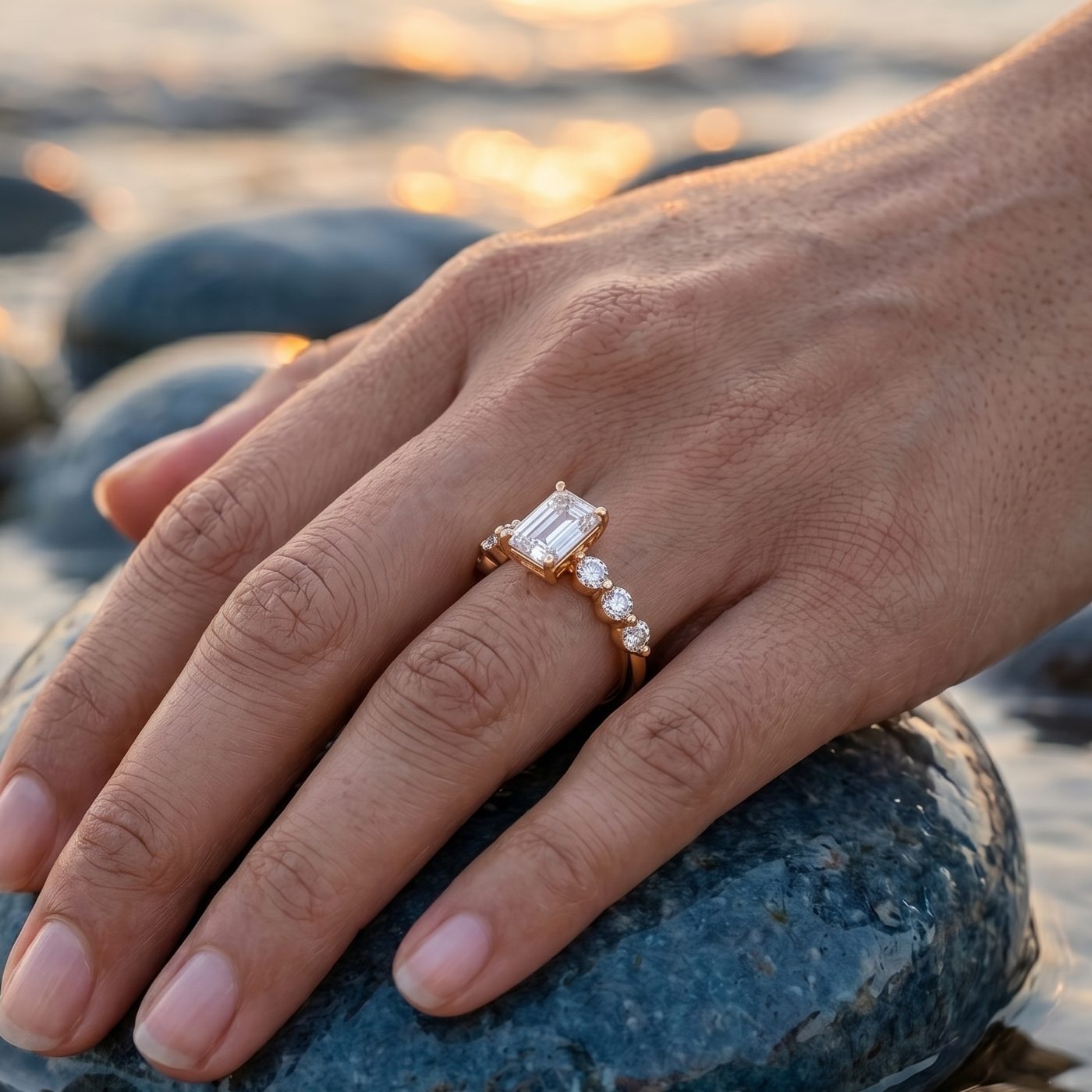 Emerald cut lab grown diamond ring