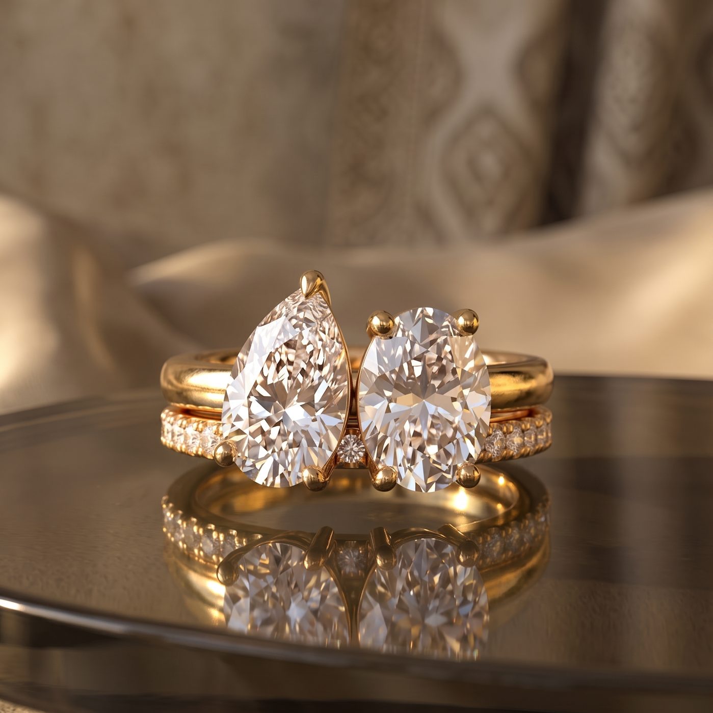 Pear cut lab grown diamond ring in gold